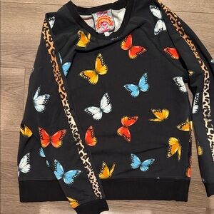 Johnny Was Black Sweater with Colorful Butterflies